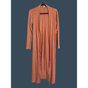A NEW DAY- WOMENS BROWN OPEN FRONT SIDE POCKETS LONG CARDIGAN SIZE SMALL